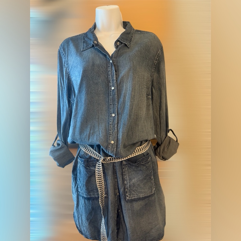 Blue Chambray Denim Shirt Dress Medium